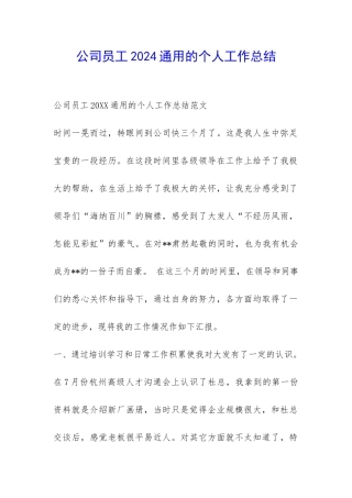 公司员工2024通用的个人工作总结-