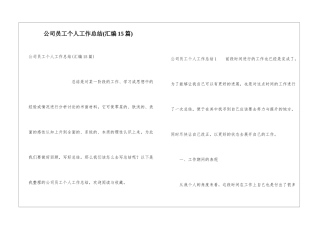 公司员工个人工作总结(汇编15篇)