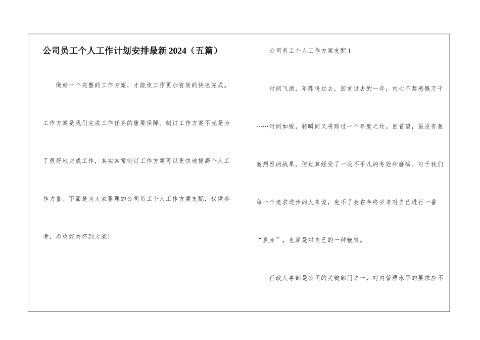 公司员工个人工作计划安排最新2024_第1页