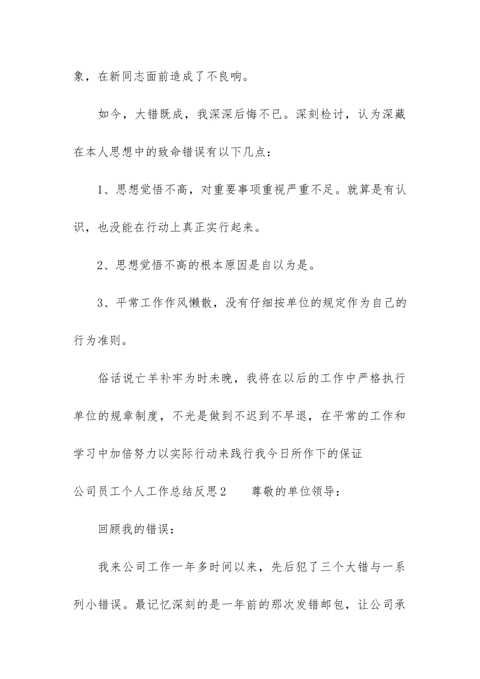 公司员工个人工作总结反思7篇_第2页