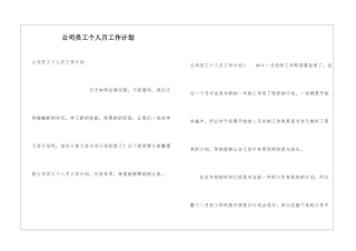 公司员工个人月工作计划