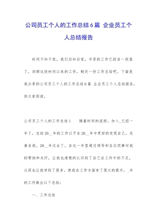 公司员工个人的工作总结6篇-企业员工个人总结报告