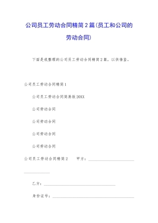 公司员工劳动合同精简2篇