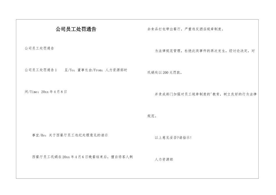 公司员工处罚通告_第1页