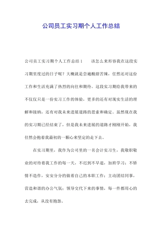 公司员工实习期个人工作总结