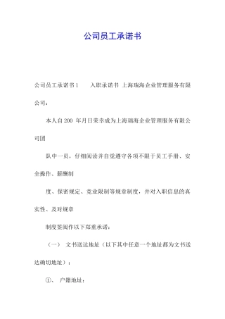 公司员工承诺书
