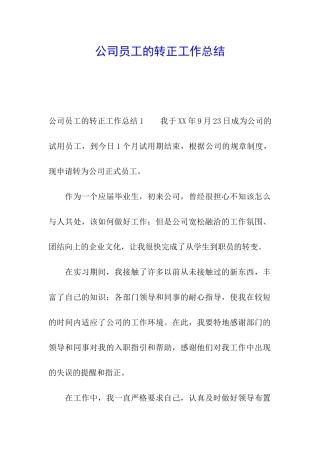 公司员工的转正工作总结