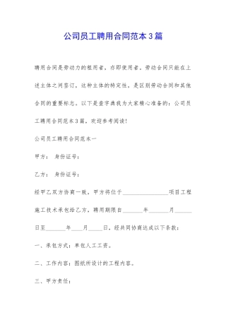 公司员工聘用合同范本3篇-