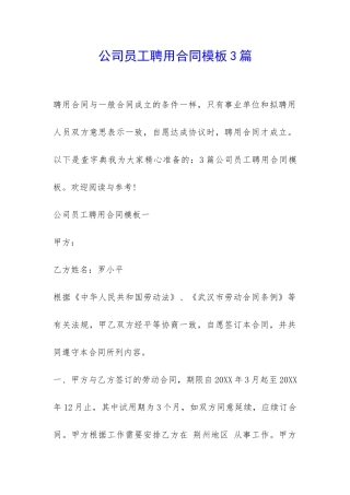 公司员工聘用合同模板3篇-