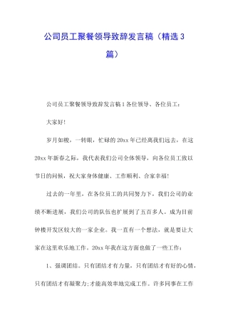公司员工聚餐领导致辞发言稿