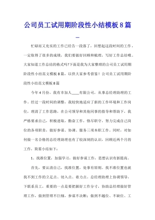 公司员工试用期阶段性小结模板8篇