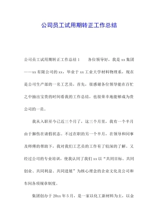 公司员工试用期转正工作总结