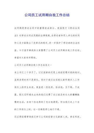 公司员工试用期自我工作总结-