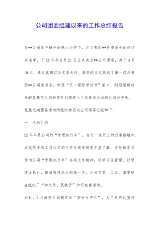 公司团委组建以来的工作总结报告-