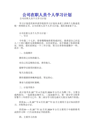 公司在职人员个人学习计划
