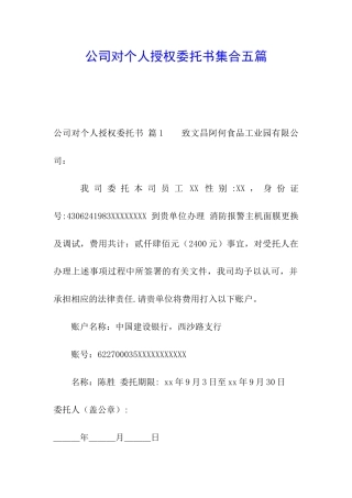 公司对个人授权委托书集合五篇