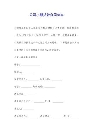 公司小额贷款合同范本-