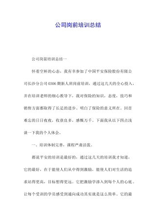 公司岗前培训总结