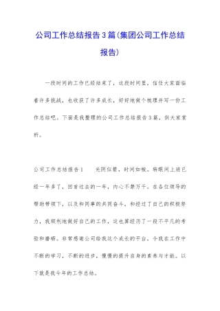 公司工作总结报告3篇