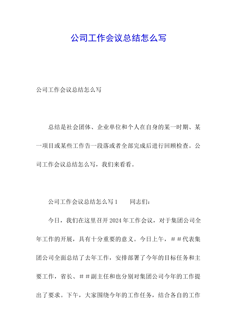 公司工作会议总结怎么写_第1页