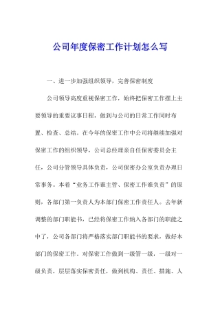 公司年度保密工作计划怎么写