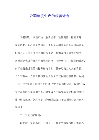 公司年度生产的经营计划