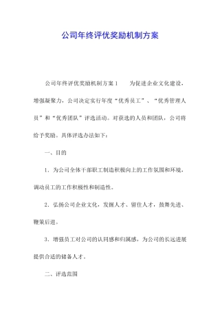 公司年终评优奖励机制方案