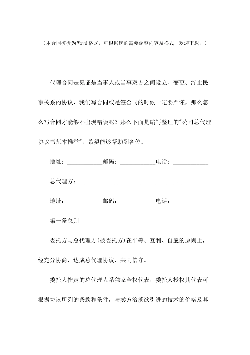 公司总代理协议书范本推荐_第2页
