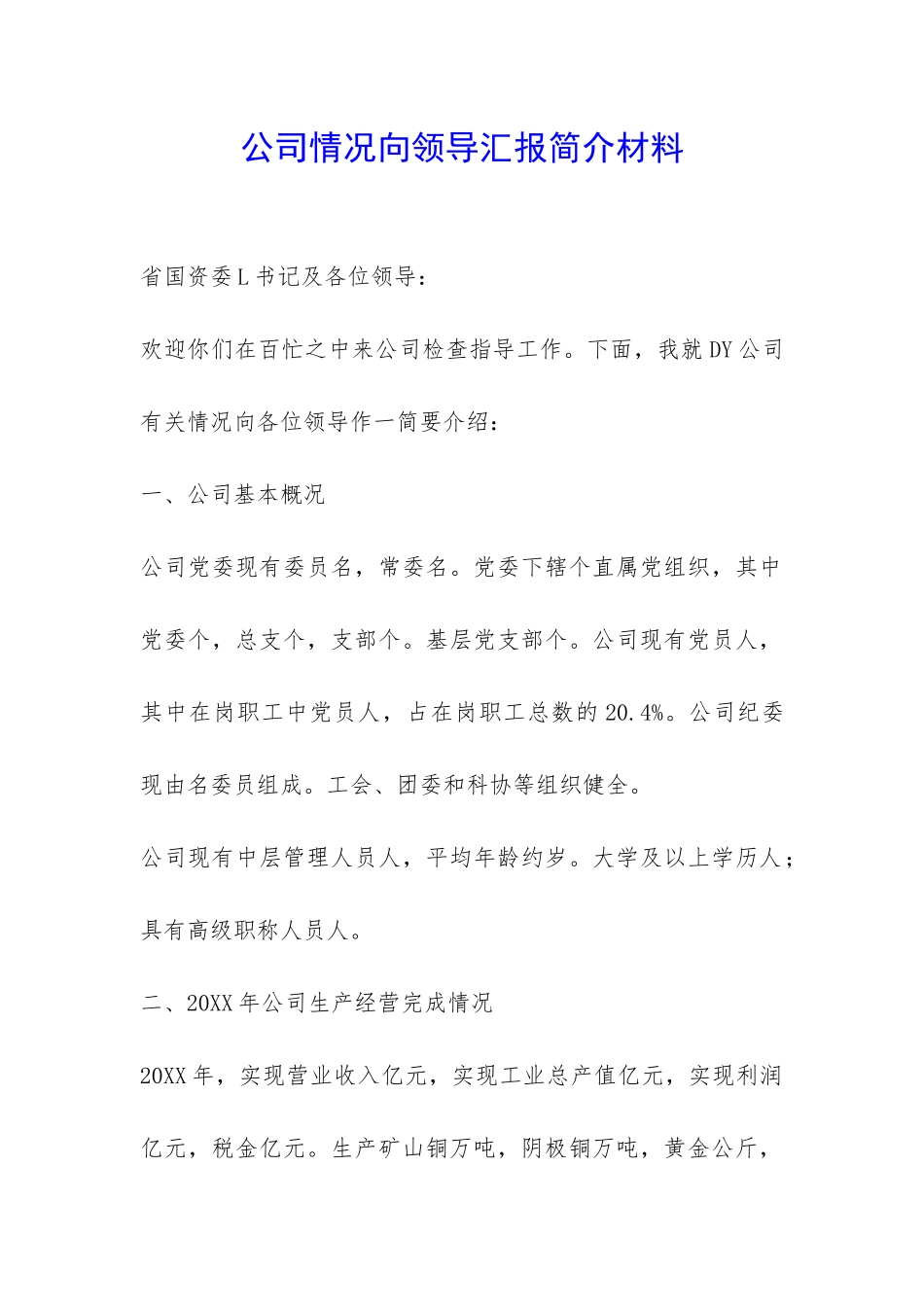 公司情况向领导汇报简介材料-_第1页