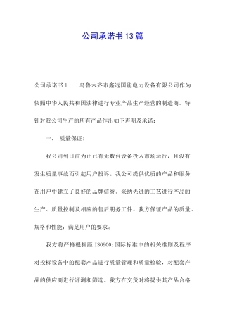 公司承诺书13篇