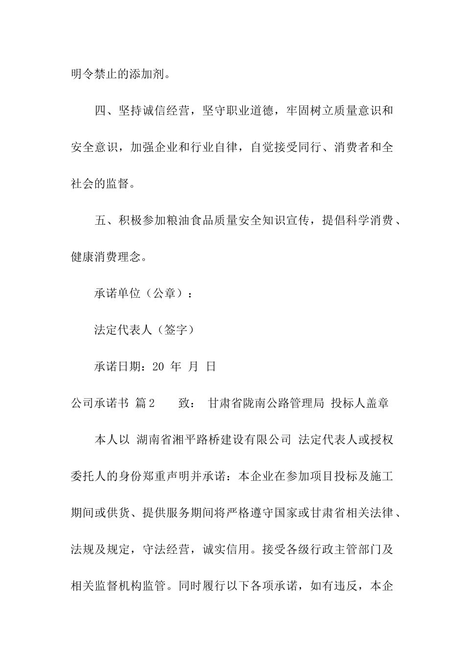 公司承诺书集合8篇_第2页