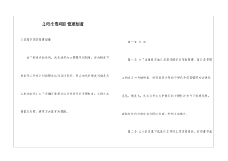 公司投资项目管理制度