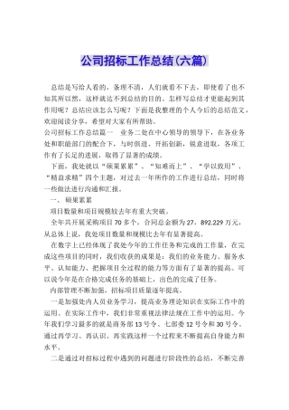 公司招标工作总结