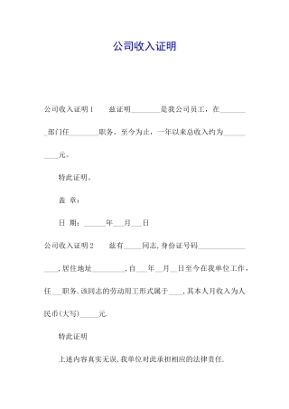 公司收入证明