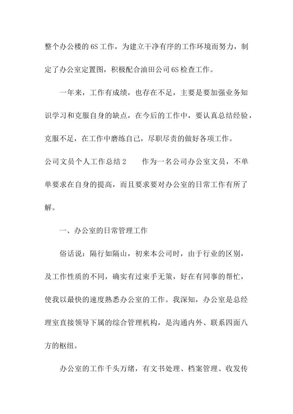 公司文员个人工作总结_第2页