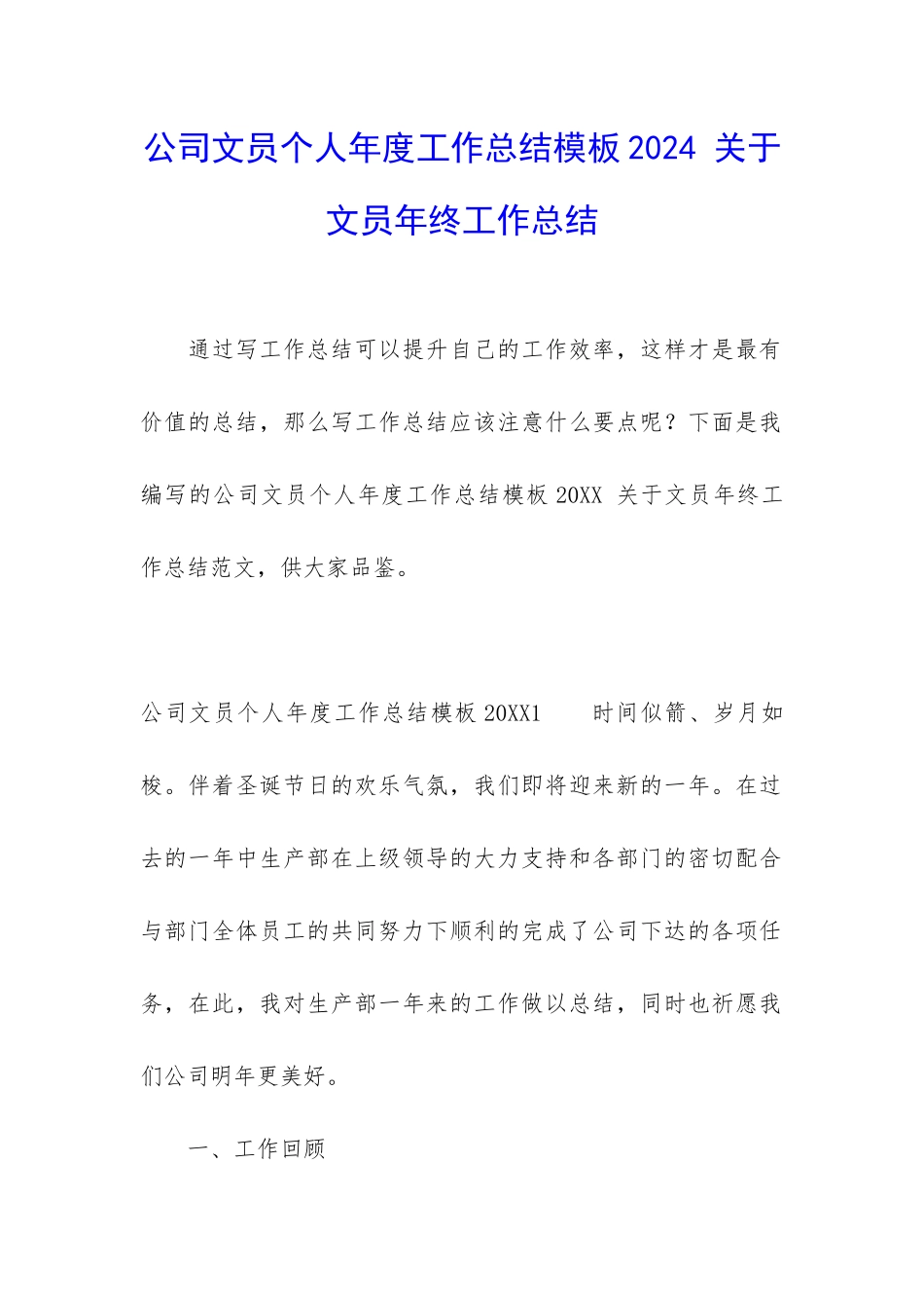 公司文员个人年度工作总结模板2024-关于文员年终工作总结_第1页
