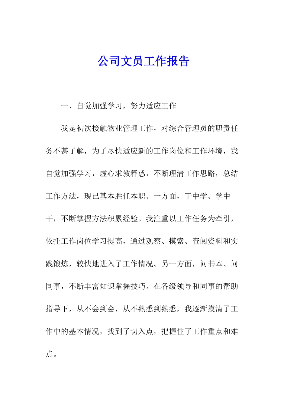 公司文员工作报告_第1页