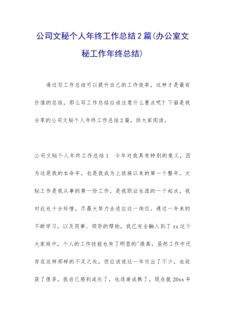 公司文秘个人年终工作总结2篇