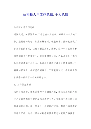 公司新人月工作总结-个人总结-