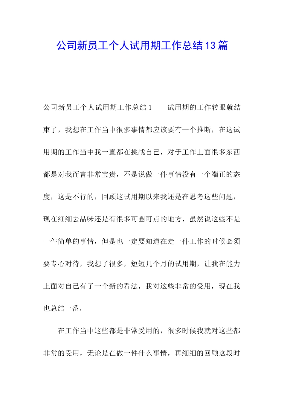 公司新员工个人试用期工作总结13篇_第1页