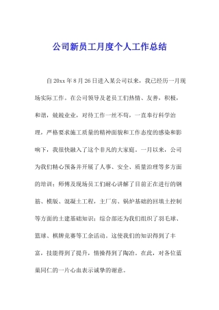公司新员工月度个人工作总结