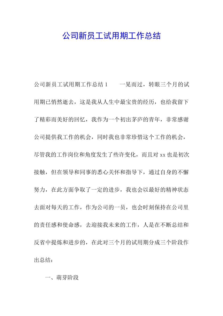 公司新员工试用期工作总结_第1页