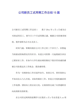 公司新员工试用期工作总结15篇
