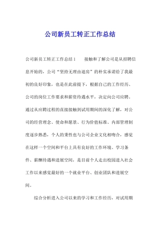 公司新员工转正工作总结