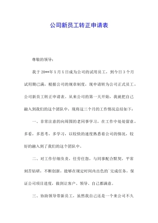 公司新员工转正申请表