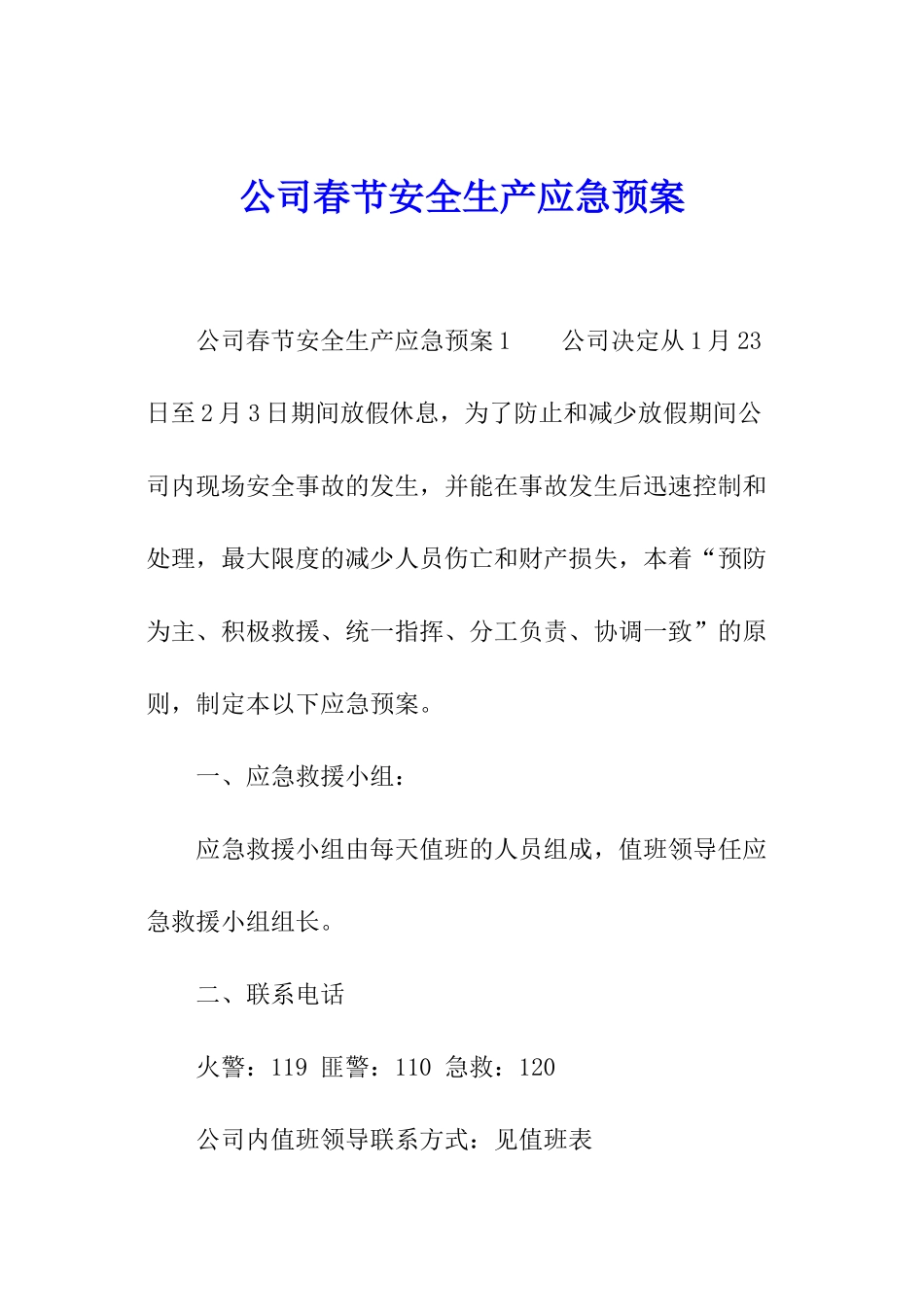 公司春节安全生产应急预案_第1页