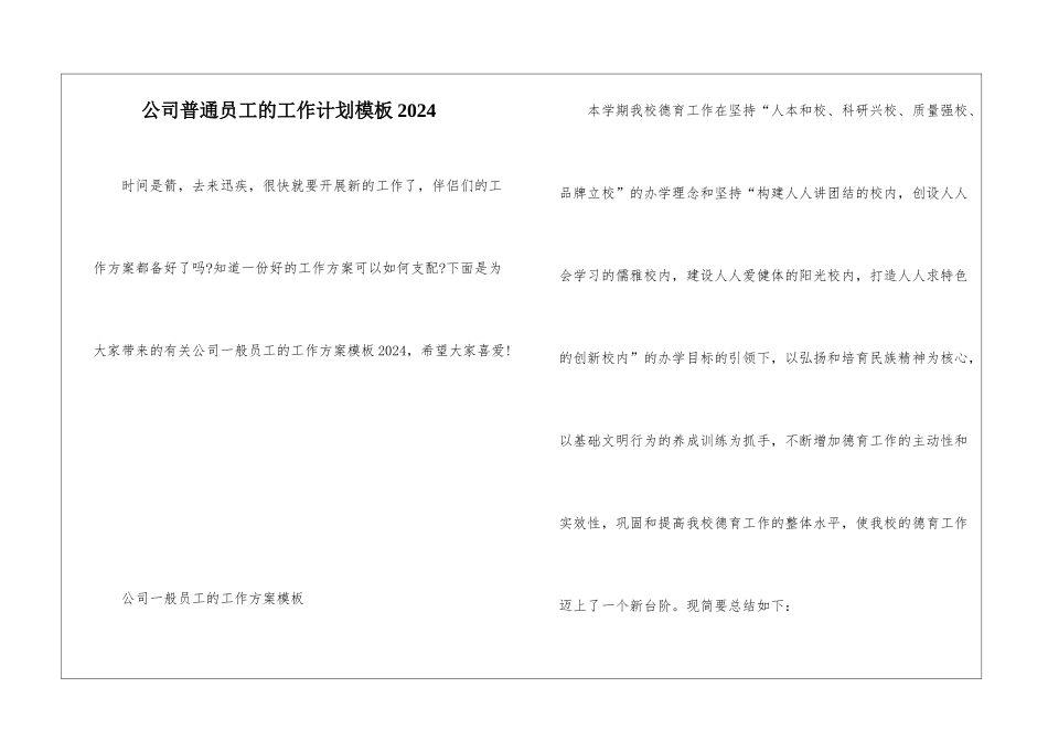 公司普通员工的工作计划模板2024_第1页