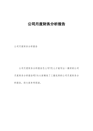 公司月度财务分析报告