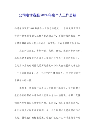 公司电话客服2024年度个人工作总结