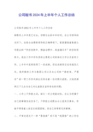 公司秘书2024年上半年个人工作总结-